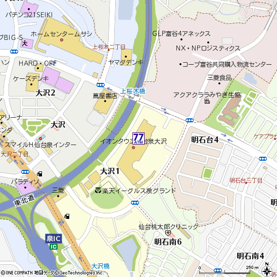イオン仙台泉大沢ショッピングセンター付近の地図